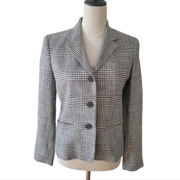 Lauren Ralph Lauren Jackets & Blazers - Lauren by Ralph Lauren Black & Cream Linen Plaid Blazer Jacket Size 4